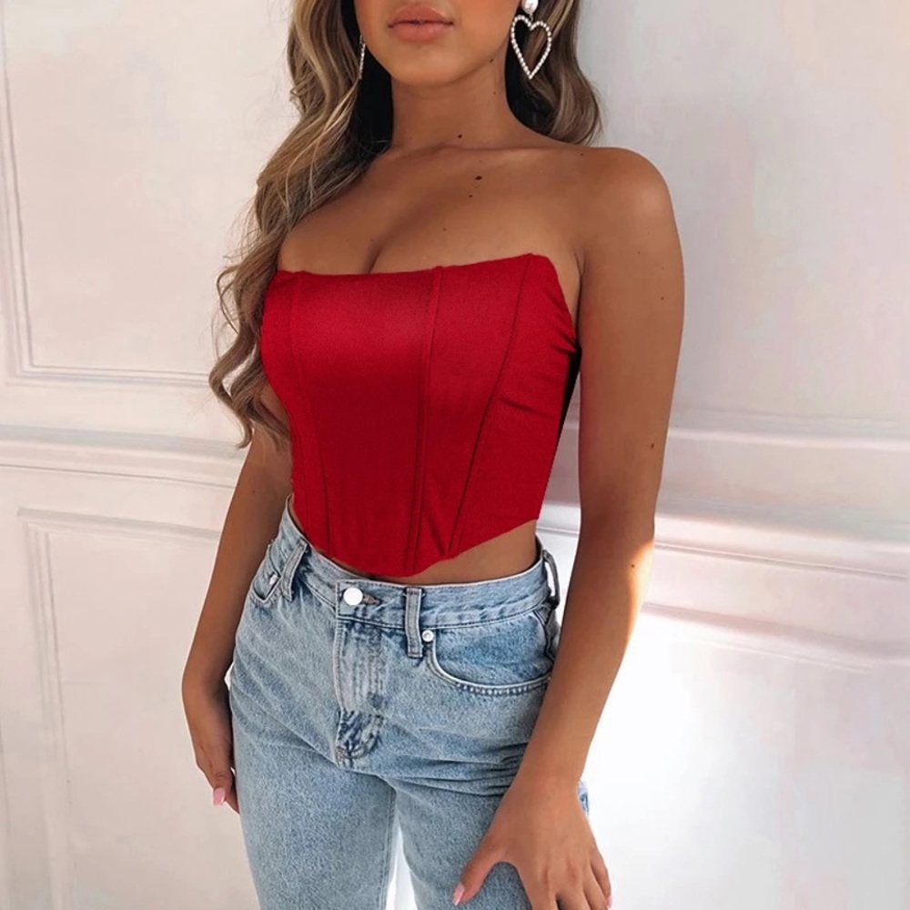 Red Satin Corset Tube Top